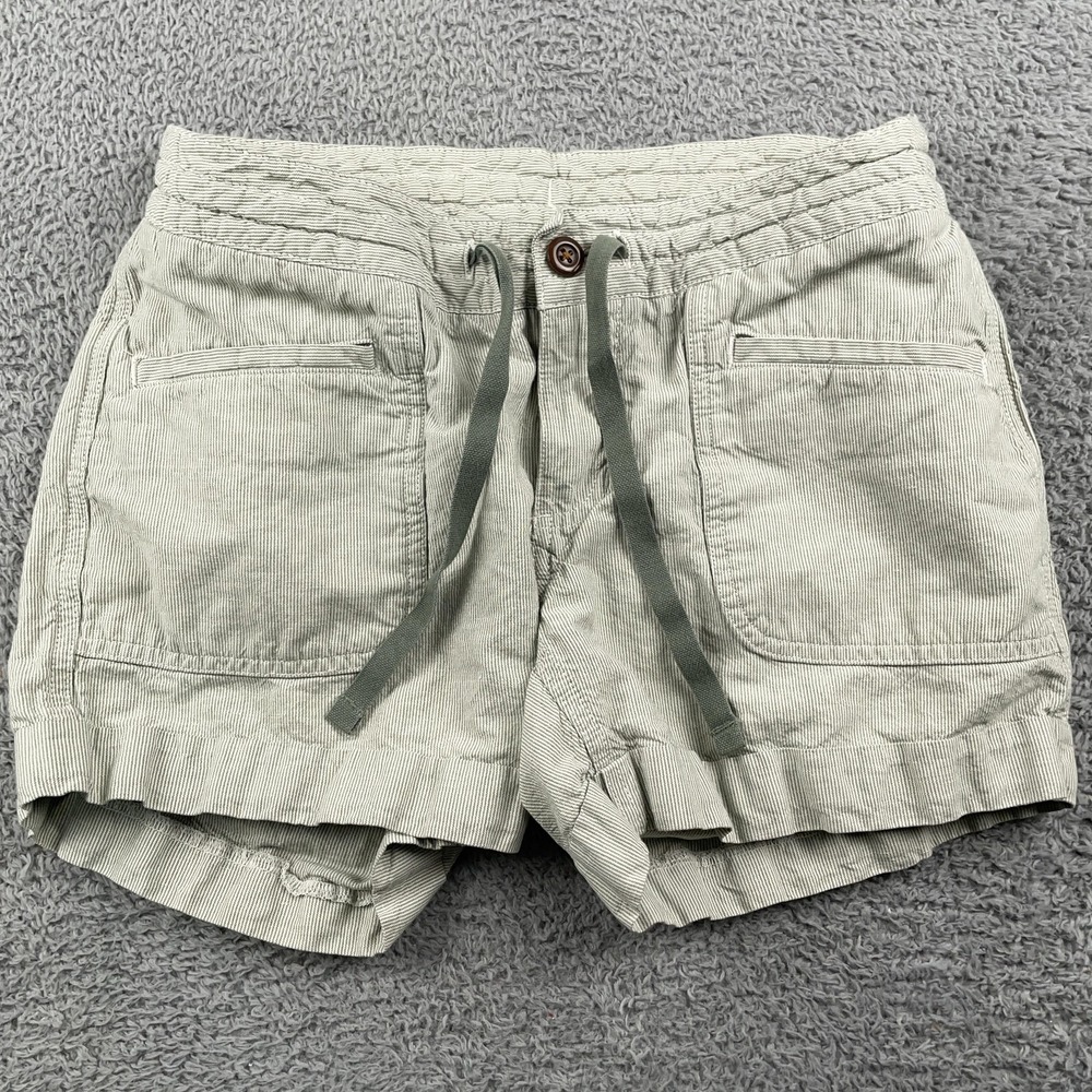 The North Face Shorts Womens 2 Green Linen Blend Drawstring Elastic Waist Hiking
